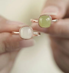 Artificial Jade Crystal Square Ring