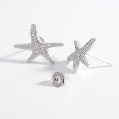 925 Sterling Silver Inlaid Zircon Starfish Earrings