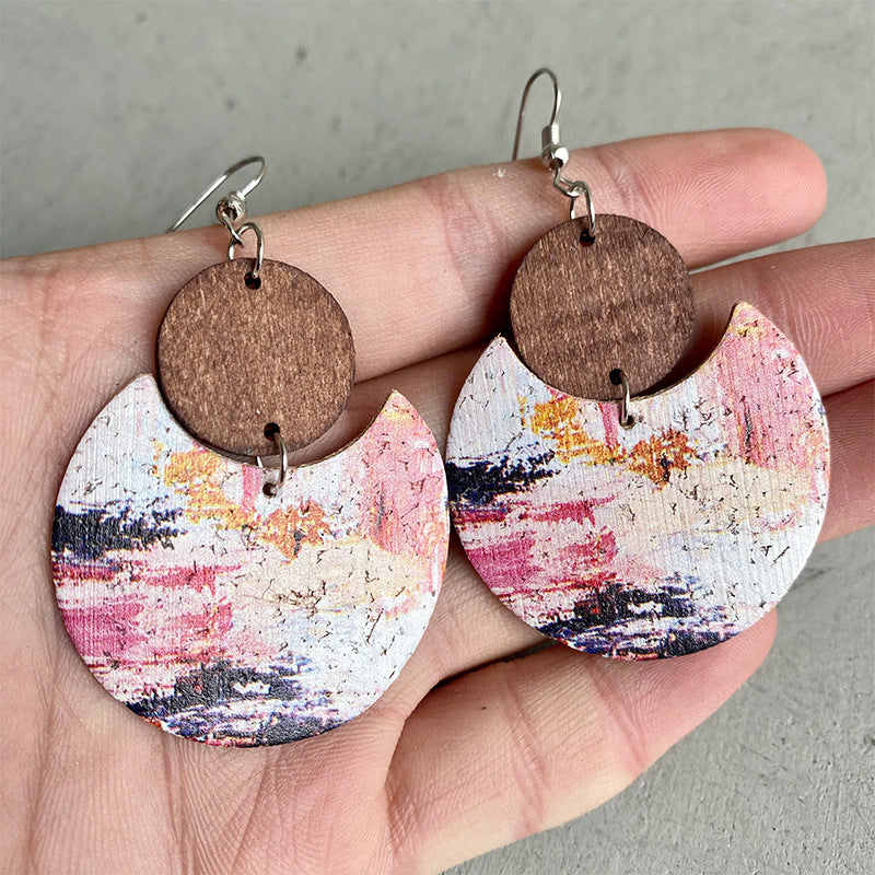 Wood & PU Drop Earrings