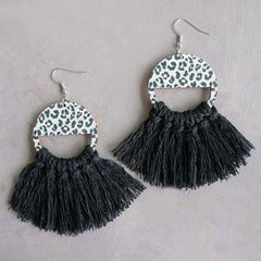 Tassel Detail Leopard Drop Earrings