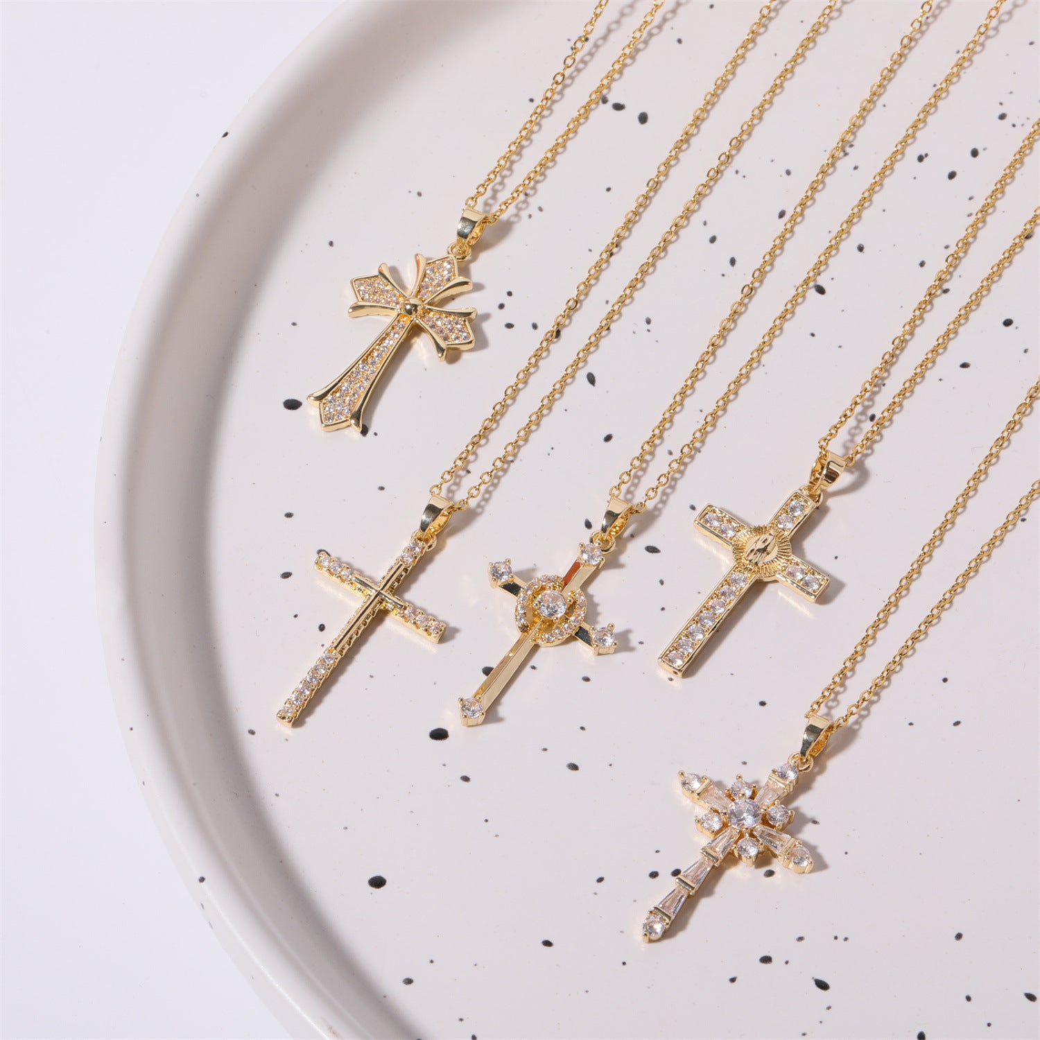 Stainless Steel Inlaid Zircon Cross Necklace