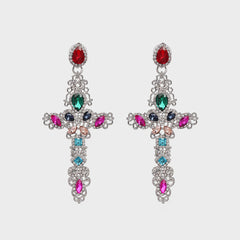 Rhinestone Alloy Cross Earrings