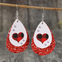 Heart Sequin Leather Teardrop Earrings