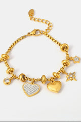 Titanium Steel Inland Zircon Heart Charm Bracelet