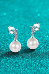 Moissanite Pearl Drop Earrings