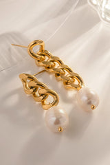 Stainless Steel Pearl Asymmetrical Earrings