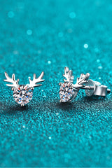 925 Sterling Silver Reindeer-Shaped Moissanite Earrings