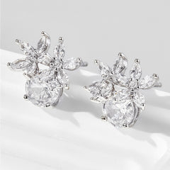 Zircon 925 Sterling Silver Flower Stud Earrings