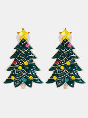 Alloy Inlaid Rhinestone Christmas Tree Earrings