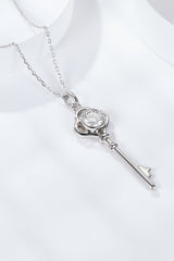 925 Sterling Silver 1 Carat Moissanite Key Pendant Necklace