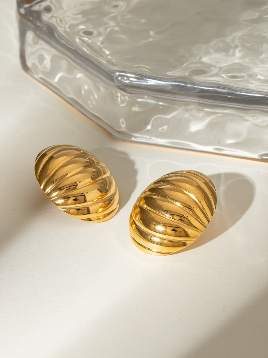 18K Gold-Plated Stainless Steel Ribbed Earrings