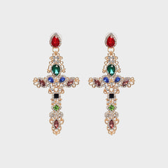 Rhinestone Alloy Cross Earrings