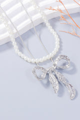 Synthetic Pearl Necklace, Bow Necklace and Bow Earrings Jewelry Set