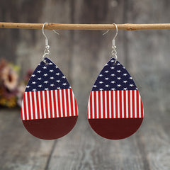 Stars and Stripes PU Leather Teardrop Earrings