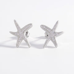 925 Sterling Silver Inlaid Zircon Starfish Earrings