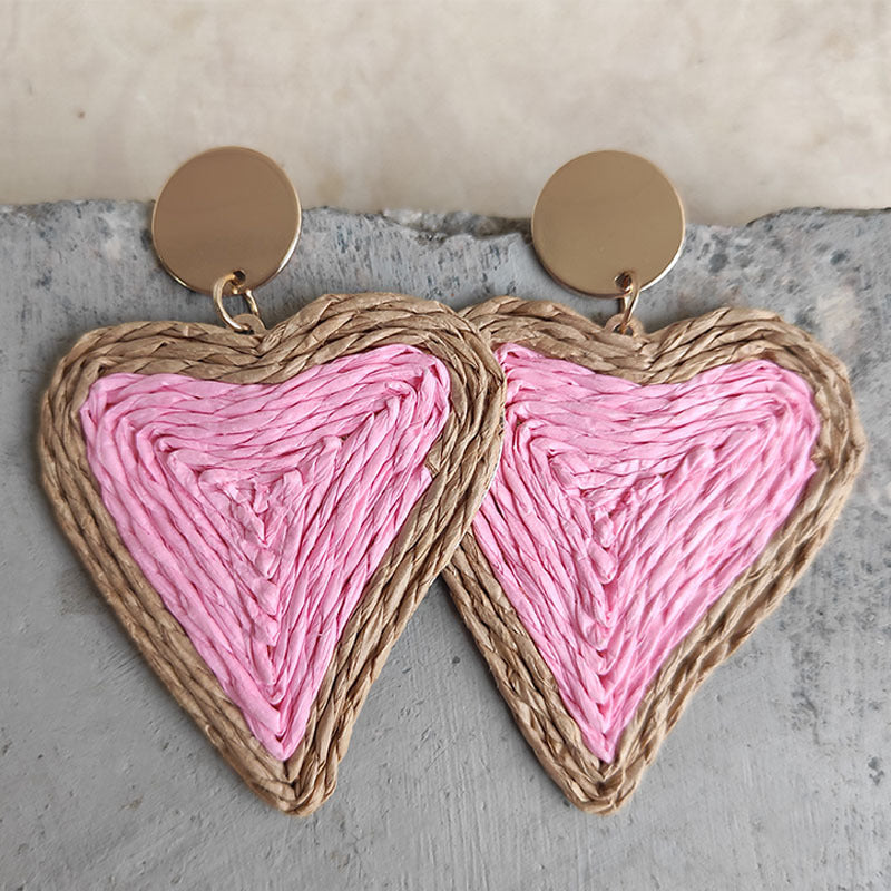 Raffia Grass Heart Teardrop Earrings