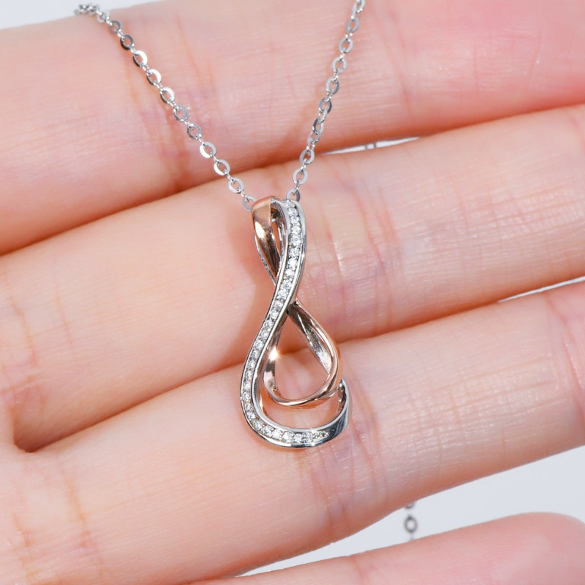 925 Sterling Silver Inlaid Moissanite Infinity Pendant Necklace