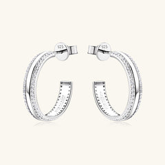 925 Sterling Silver Inlaid Moissanite C-Hoop Earrings