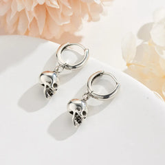 Skull Drop Silver Earrings