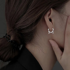 Cat Hoop Silver Earrings