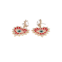 Scarlet Sunburst Pearl Earrings