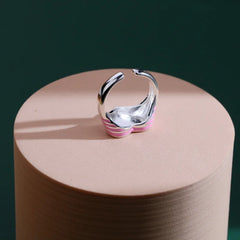 Pink Heart Silver Ring