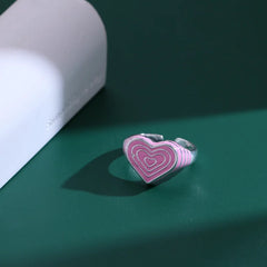 Pink Heart Silver Ring