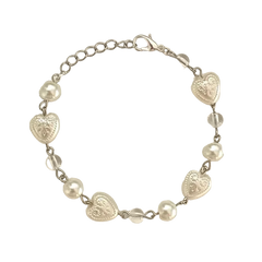 White Lace Heart Pearl Bracelet