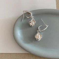 Silver Pearl Lava Earrings