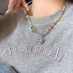 Colored Stone Layer Necklace