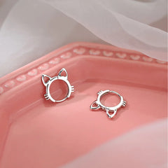 Cat Hoop Silver Earrings