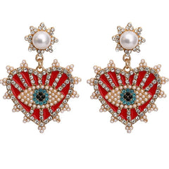 Scarlet Sunburst Pearl Earrings