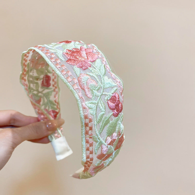 Acrylic Flower Embroidered Headband