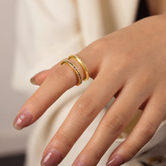 Gold-Plated Czech Diamond Double-Layered Ring