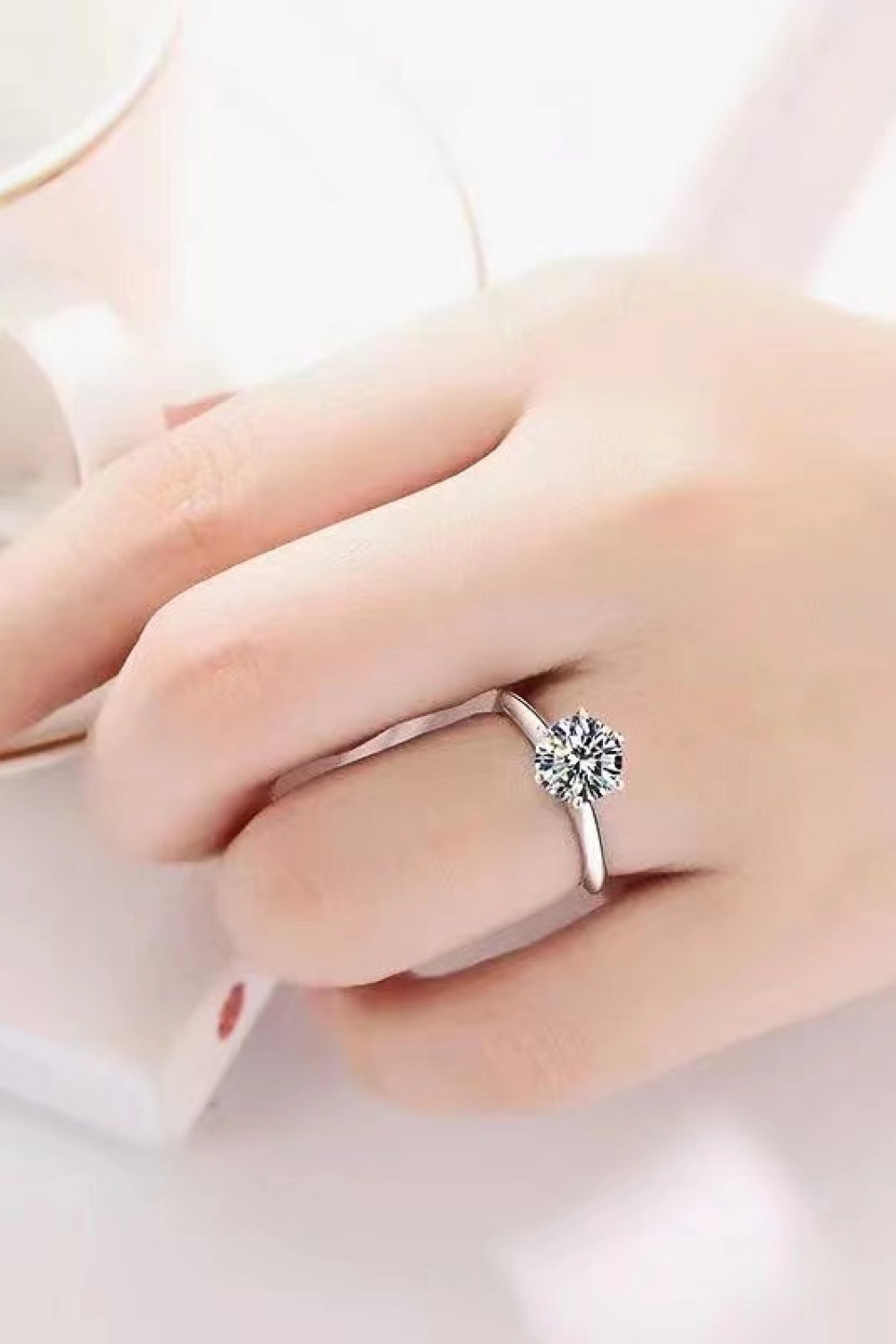 Adored 925 Sterling Silver 3 Carat Moissanite 6-Prong Ring