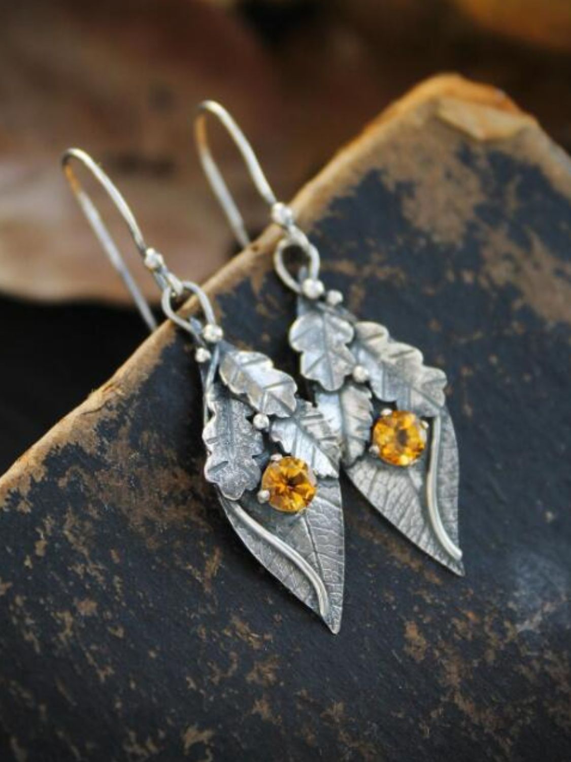 Alloy Rhinestone Leaf Shape Earrings