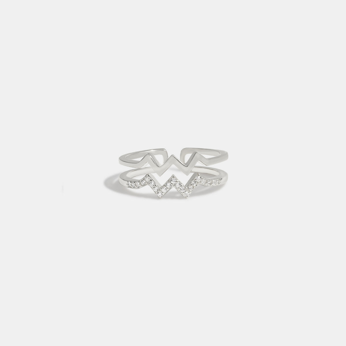 Wave Shape Inlaid Zircon Open Ring