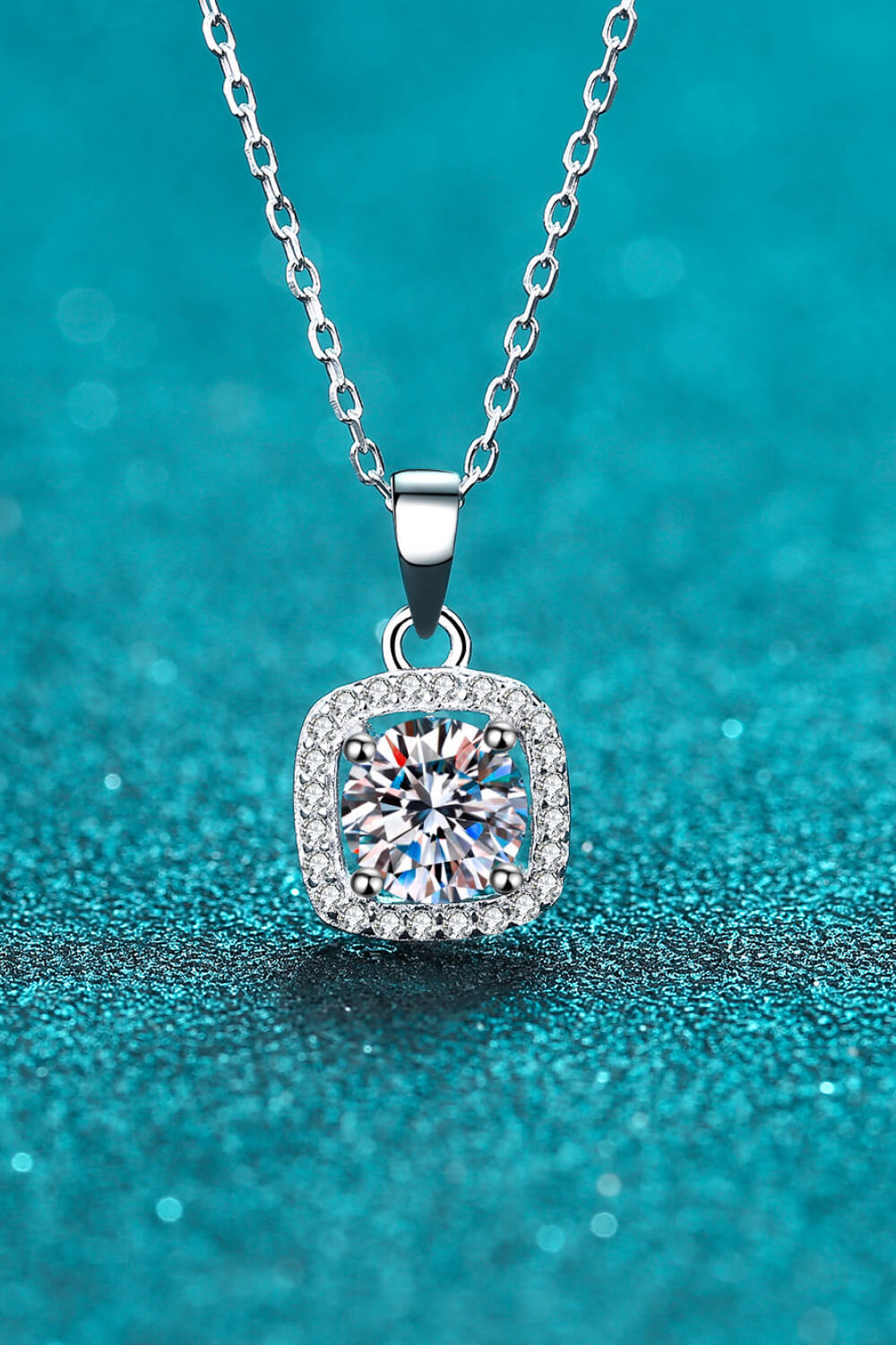 Moissanite Square Pendant Chain Necklace