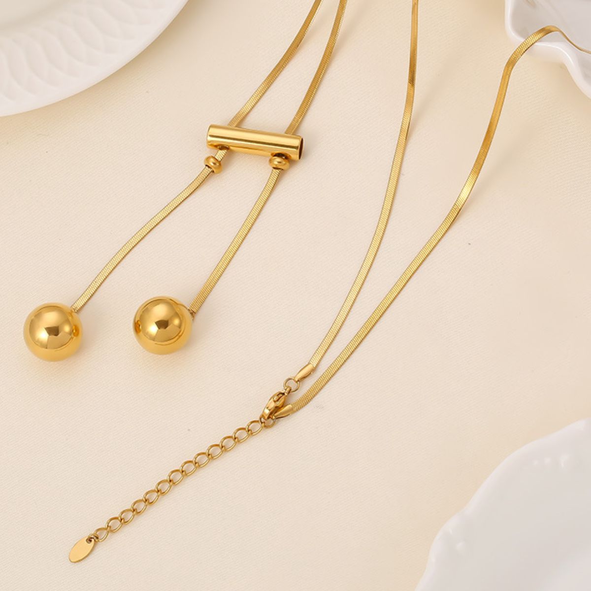 18K Gold-Plated Titanium Steel Hollow Bead Necklace