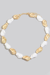 Fame Synthetic Pearl and Metallic Beaded Necklace