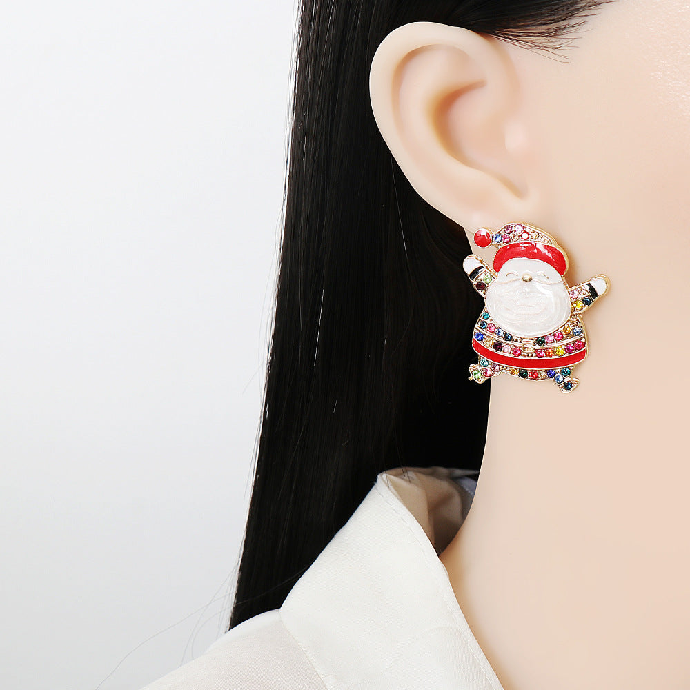 Rhinestone Alloy Santa Earrings