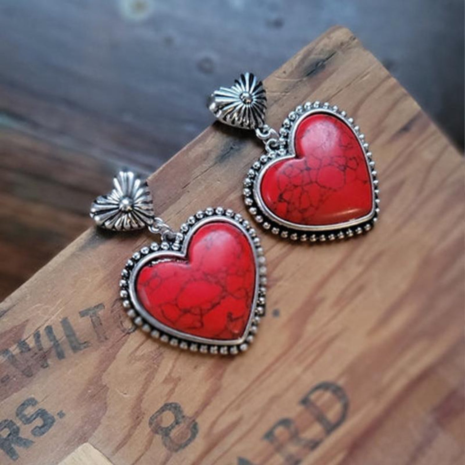 Artificial Turquoise Alloy Heart Dangle Earrings