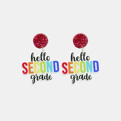 HELLO SECOND GRADE Acrylic Dangle Earrings