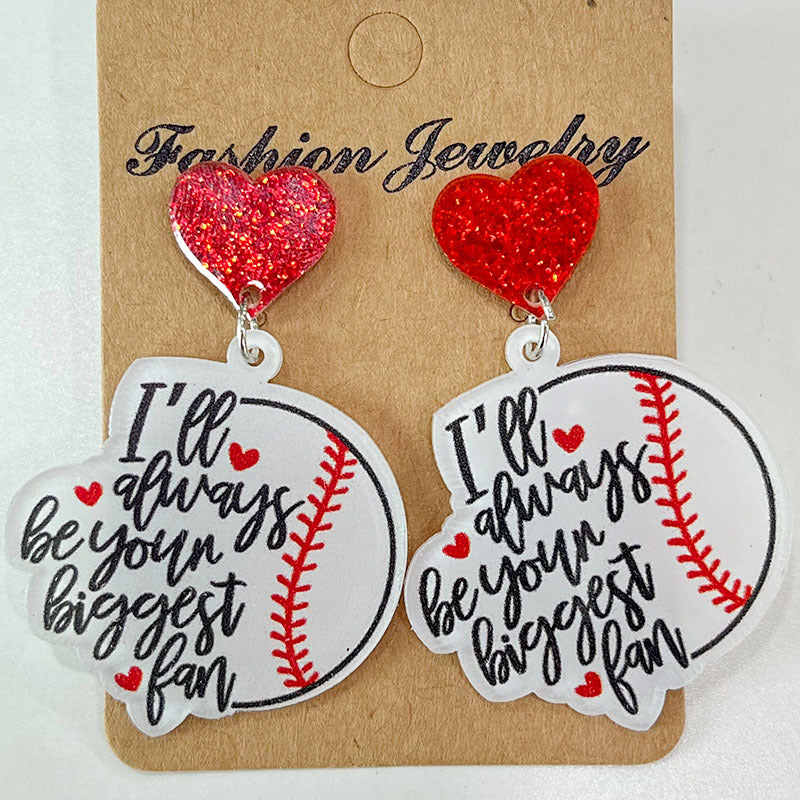 Heart Shape Sports Theme Acrylic Dangle Earrings