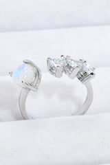 Natural Moonstone and Zircon Heart Open Ring