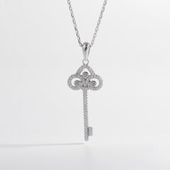 925 Sterling Silver Inlaid Zircon Key Shape Necklace