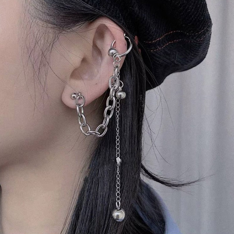 Silver Tassel Chain Stud Earrings