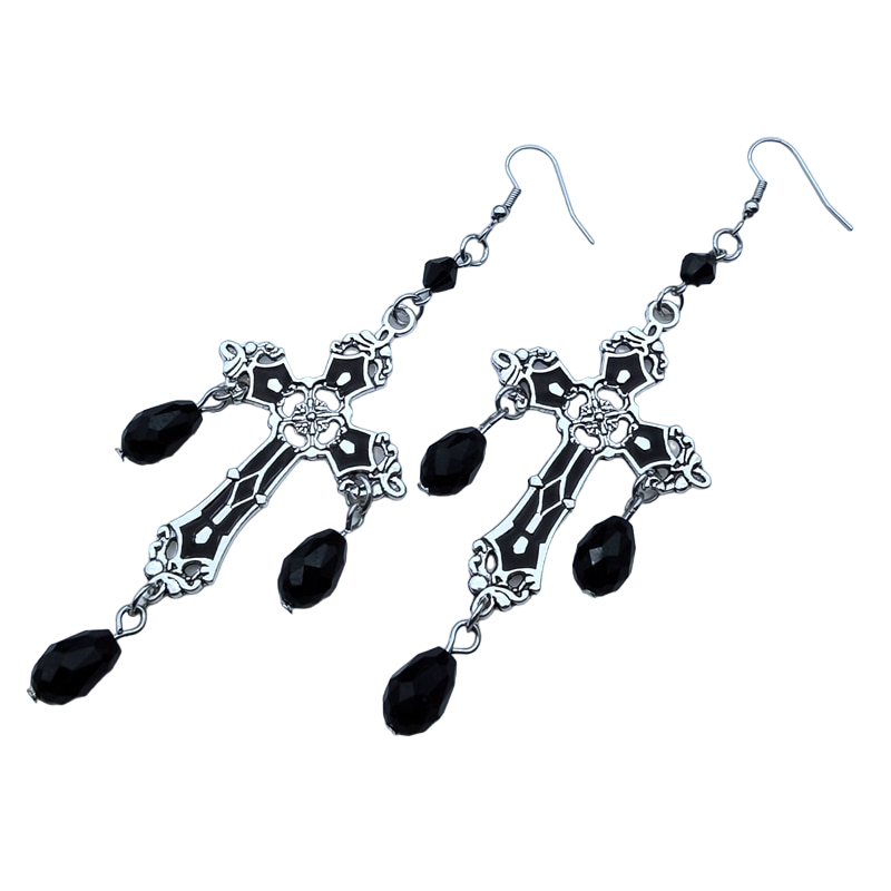 Gothic crystal cross earrings