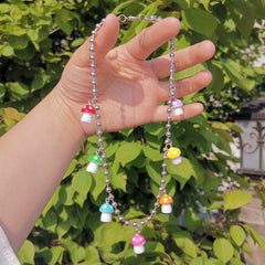 Necklace with colorful mushrooms