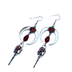 Gothic style earrings with red pendant